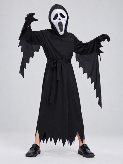 Black Cosplay Costume with Hood, Belt, and Mask