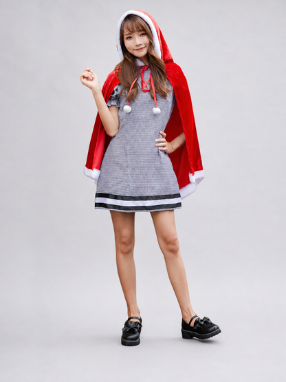 Retro Dress with Red Hooded Cape