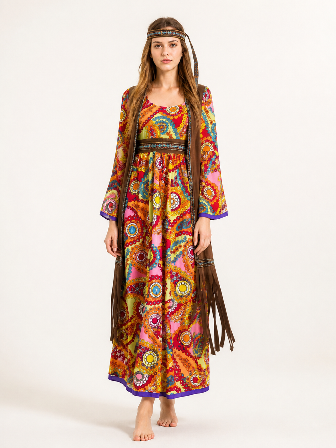Hippie-Style Carnival Set with Multicolored Print Costumes detail