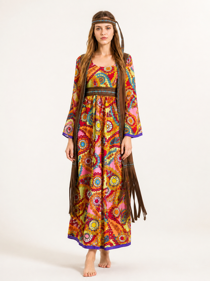 Hippie-Style Carnival Set with Multicolored Print Costumes detail