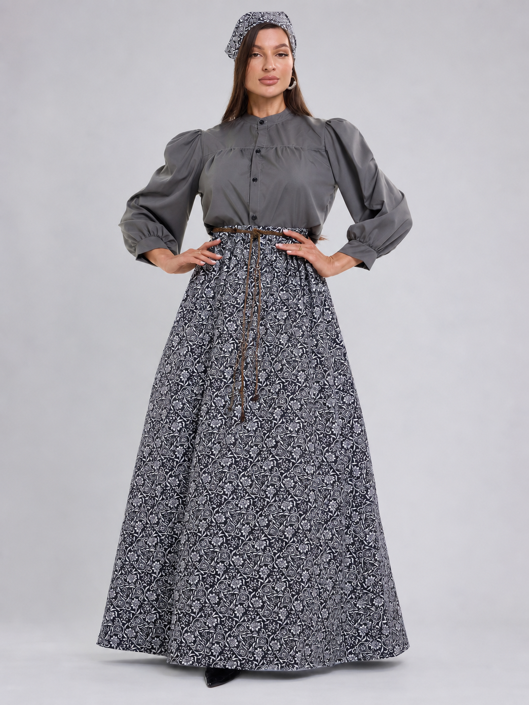 Retro-Style Dress with Stand Collar and Buttons