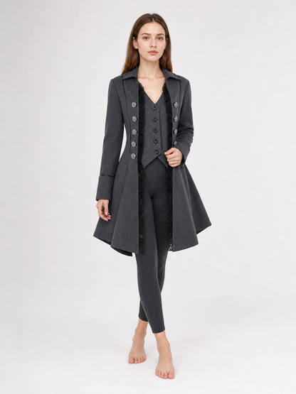 Long Gothic-Style Coat with Lace Trim