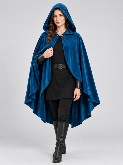 Dark Blue Hooded Cape with Long Panels