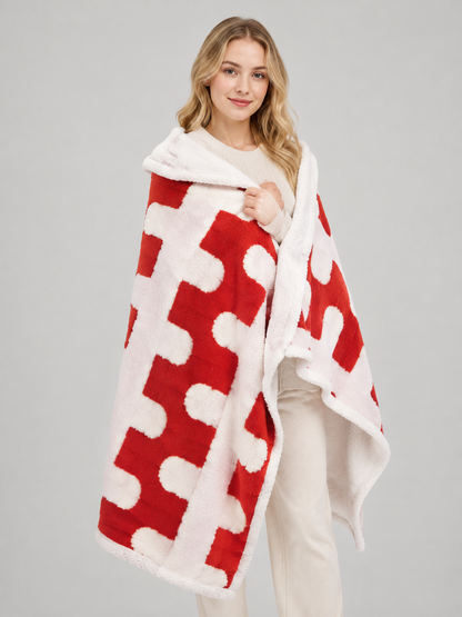 Reversible Dog Blanket, Red and White Wearable Blankets detail