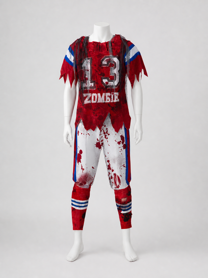 Zombie Sports Costume with a 13 Print and Bloody Streaks