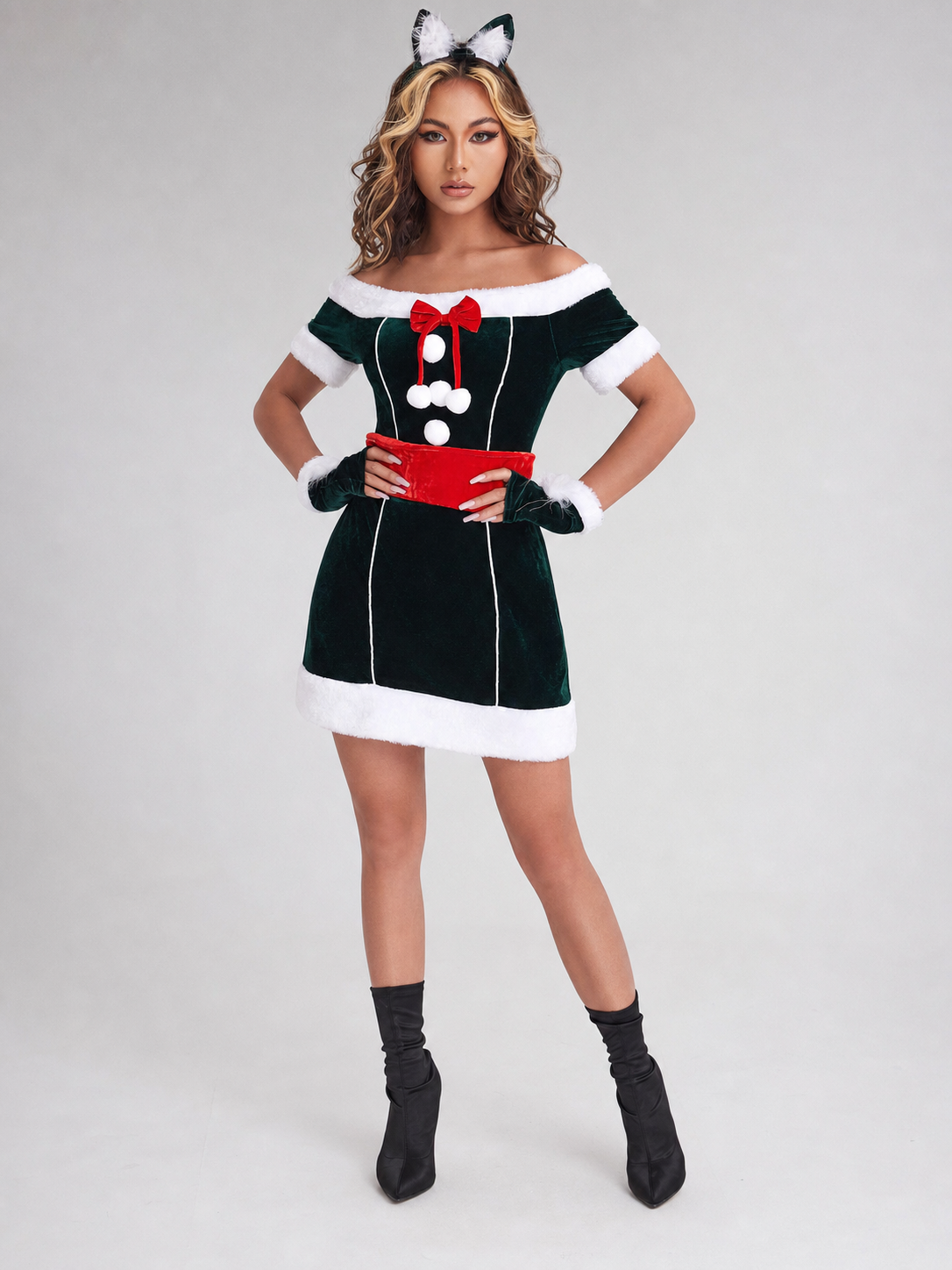 Christmas Cosplay Dress with Fur Trim