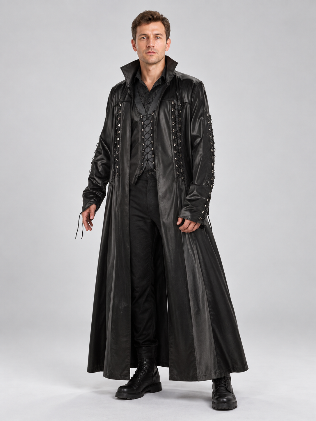Black Long Lace-Up Vampire Costume for Halloween