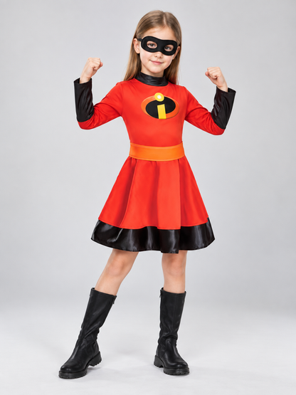 Girls' Superhero Costume Dress with Mask