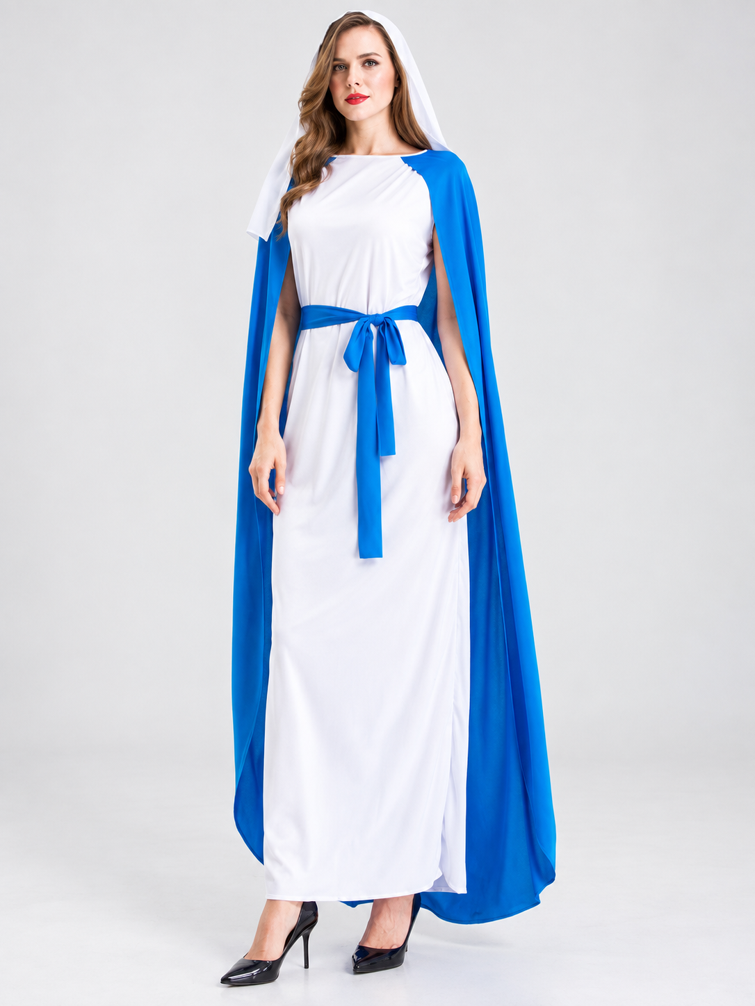 Carnival Costume with White Dress and Blue Cape