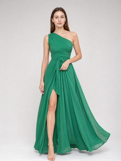 Emerald Green One-Shoulder Evening Dress