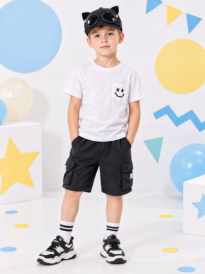 Kids Baseball Cap Black with Glasses and Studs