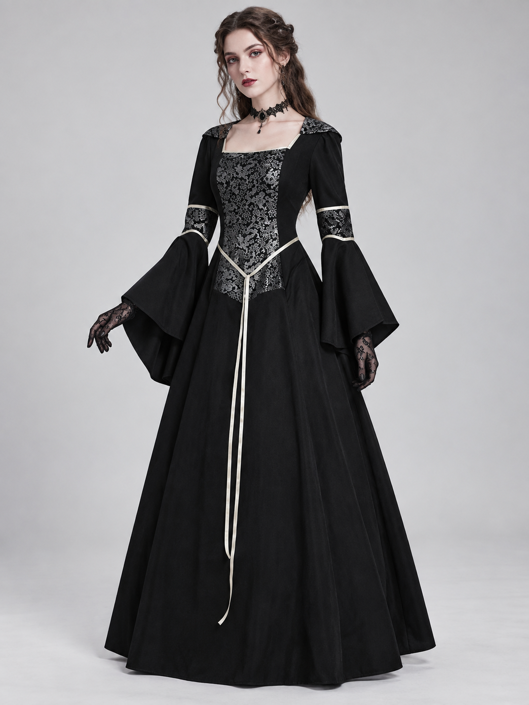 Medieval Gothic Dress with Long Sleeves