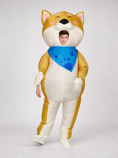 Inflatable Shiba Inu Costume with Blue Bandana