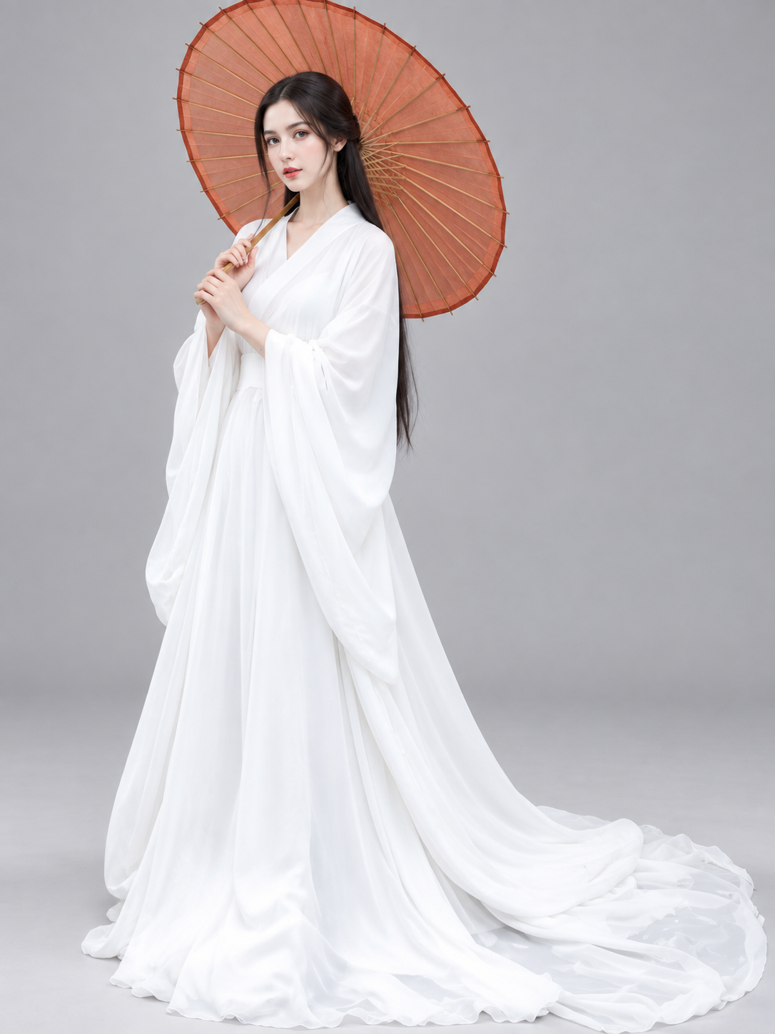 Chinese-Style Costume White Dress with Long Train