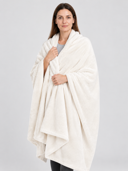 Pearl-white flannel blanket with a fuzzy texture
