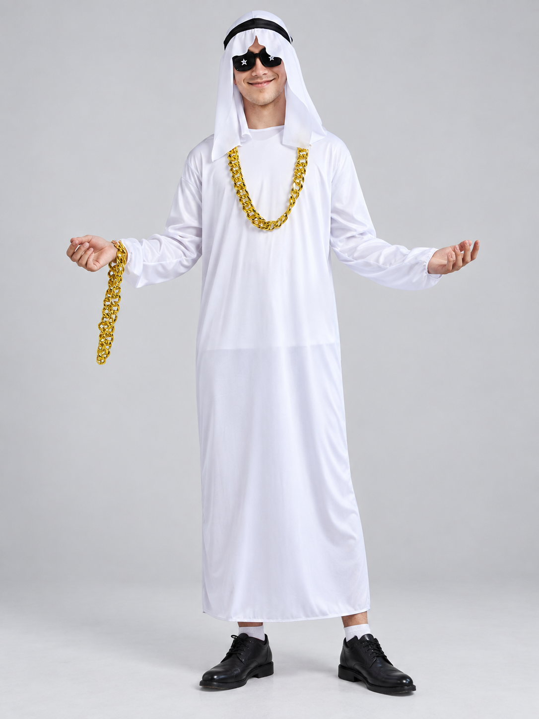 Carnival costume with headpiece, glasses, and chain