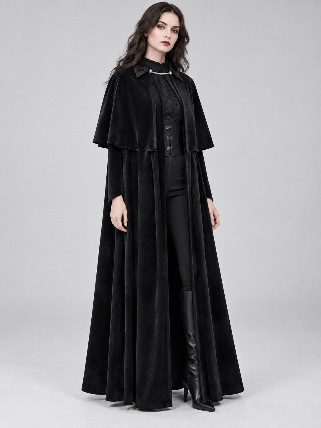 Black Velvet Cloak with Collar and Capelet
