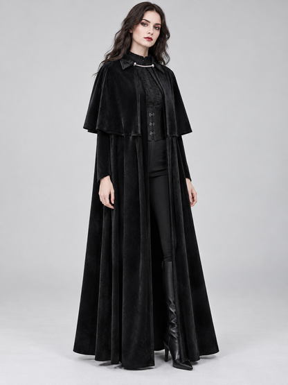 Black Velvet Cloak with Collar and Capelet