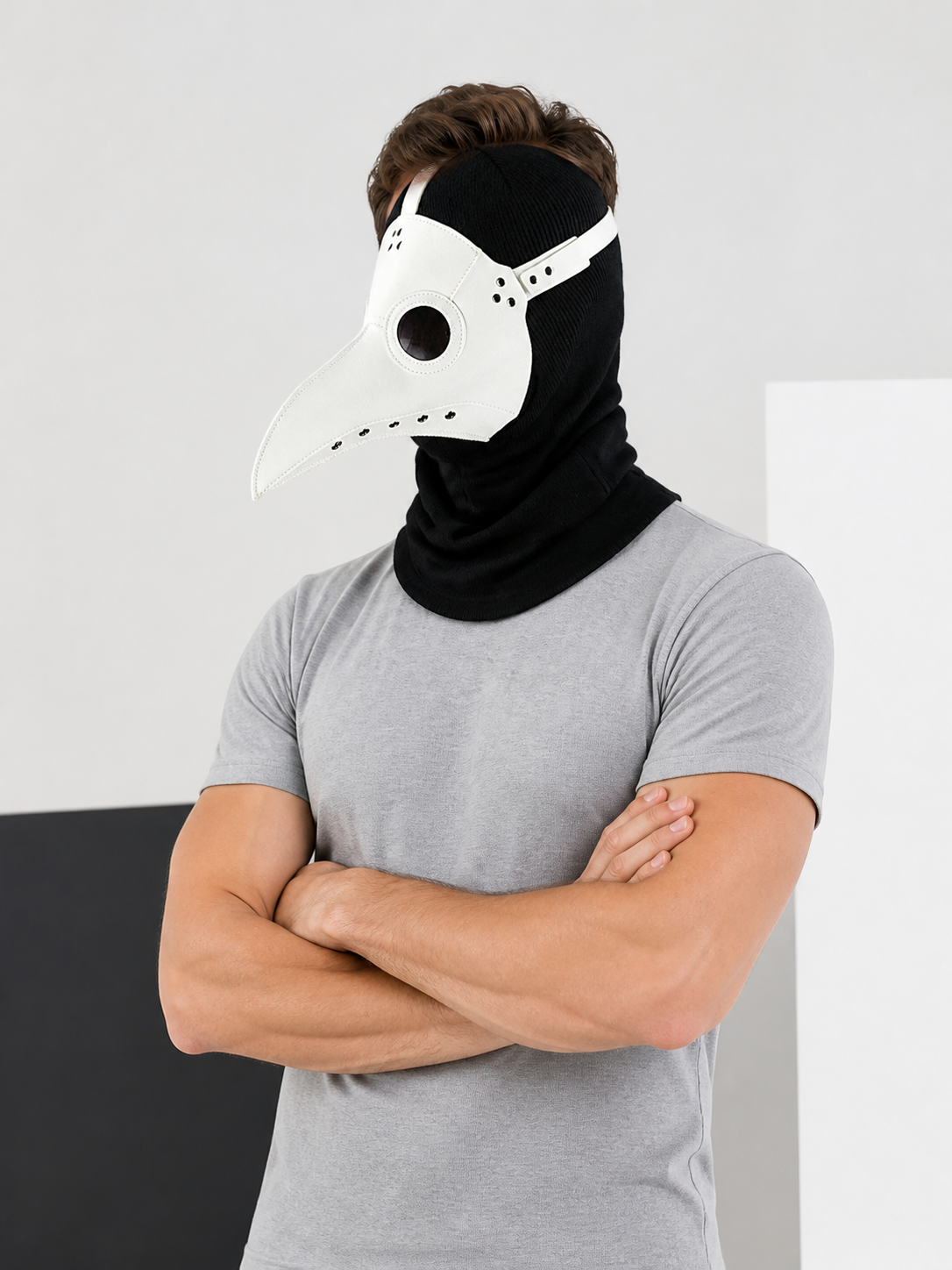 Black and White Plague Doctor Carnival Mask for Halloween Costume Masks detail