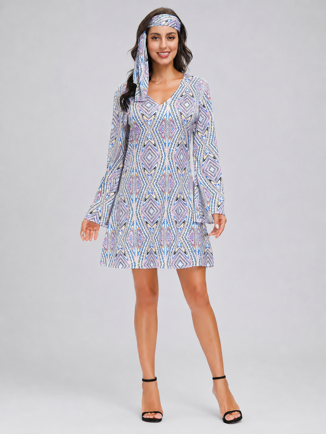 Retro Disco Dress with Geometric Print