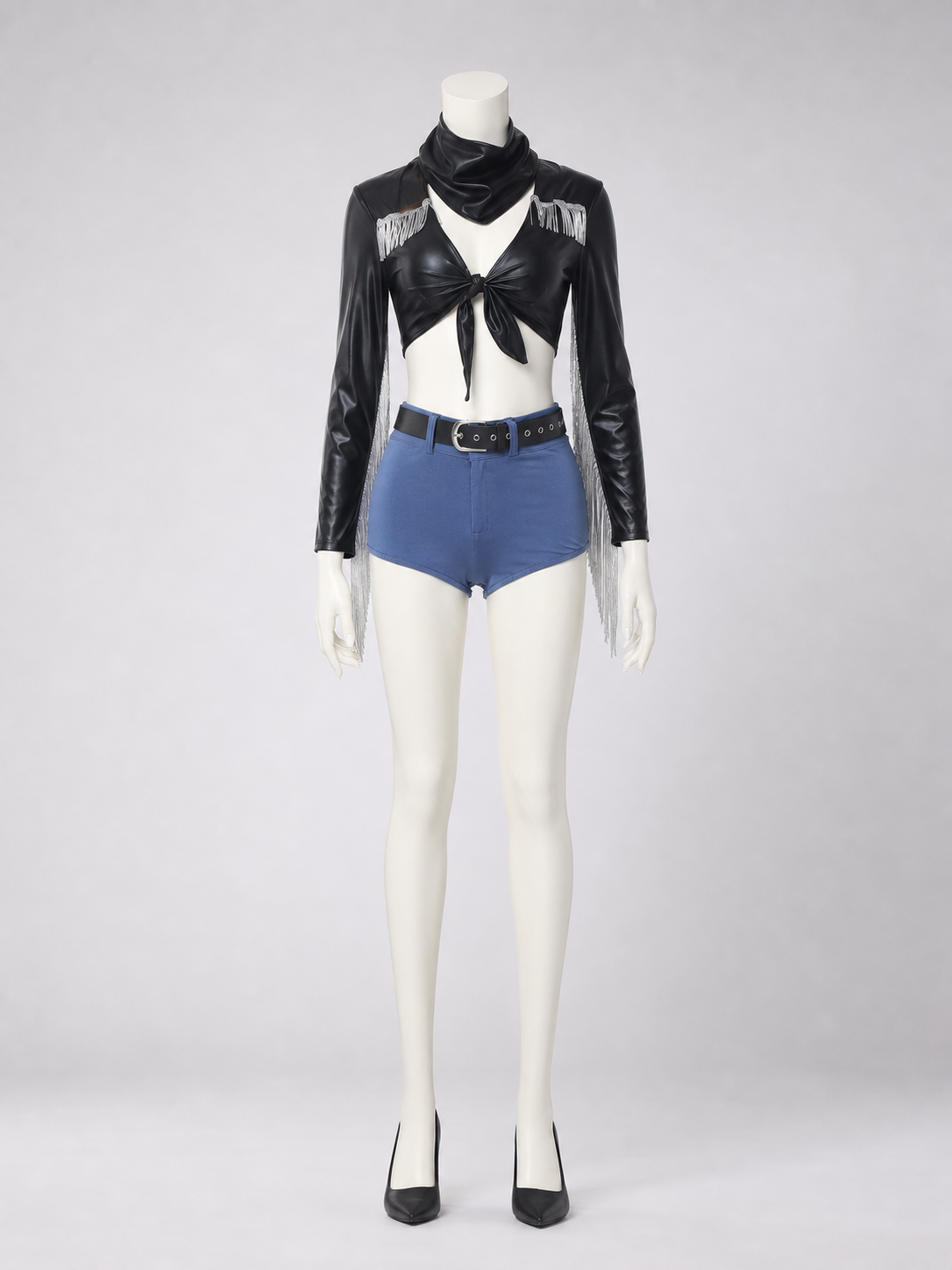 Black Cropped Jacket with Silver Fringe