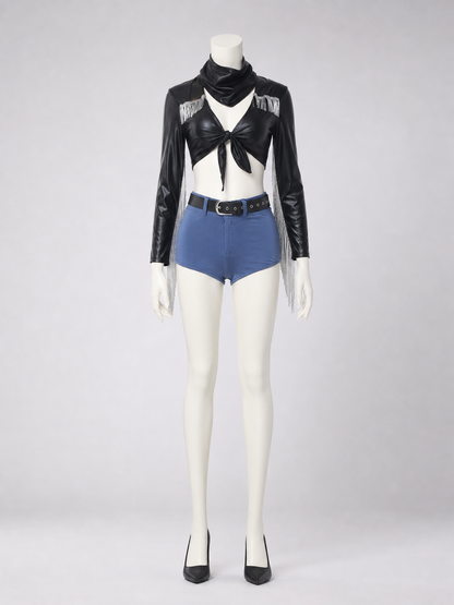 Black Cropped Jacket with Silver Fringe