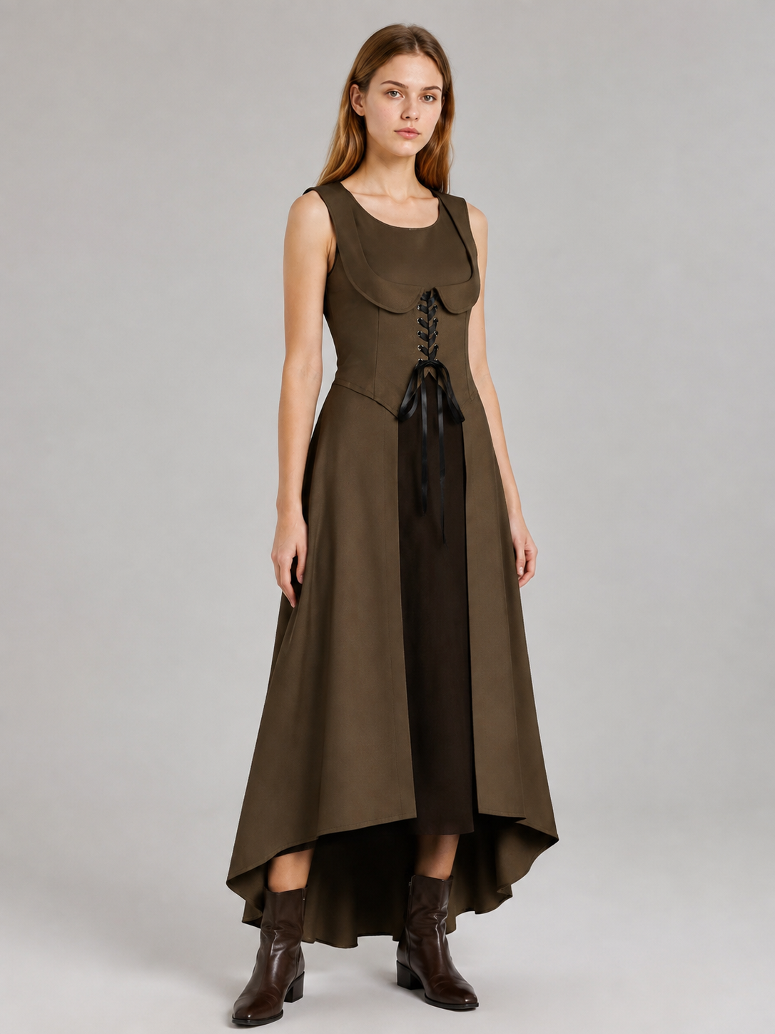 Brown Cosplay Dress with Asymmetrical Hem Costume Dresses detail