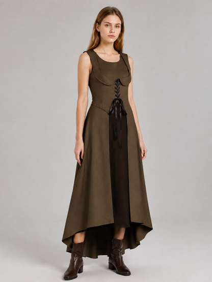Brown Cosplay Dress with Asymmetrical Hem Costume Dresses detail