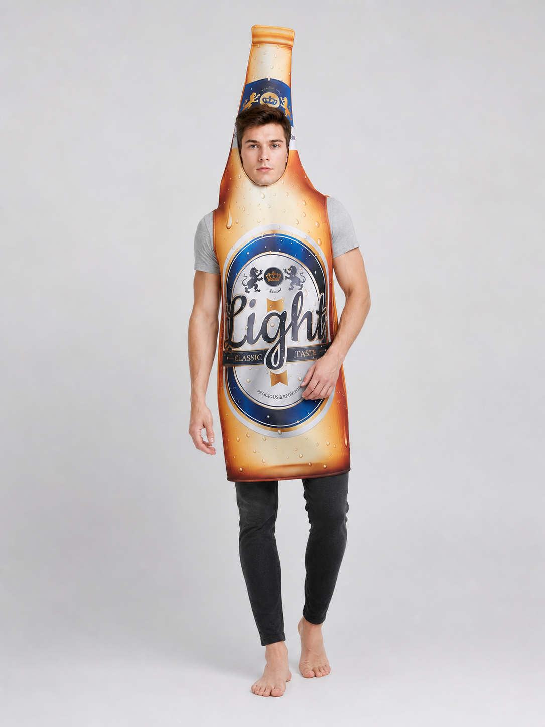 Beer bottle costume for themed celebrations and parties