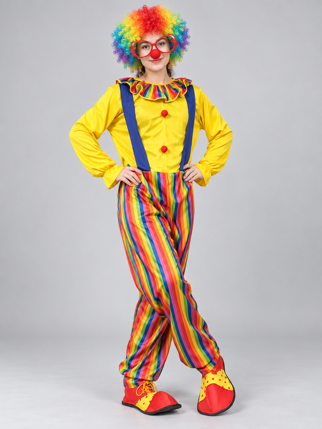 Colorful Clown Costume with Wig, Glasses, and Nose