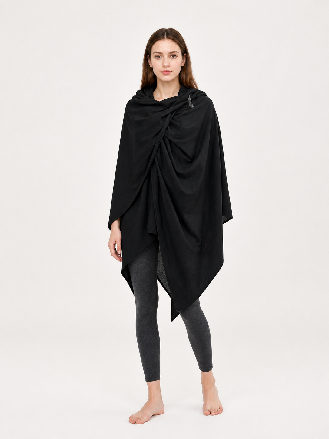 Black Hooded Carnival Cape, Loose Fit Costume Capes detail