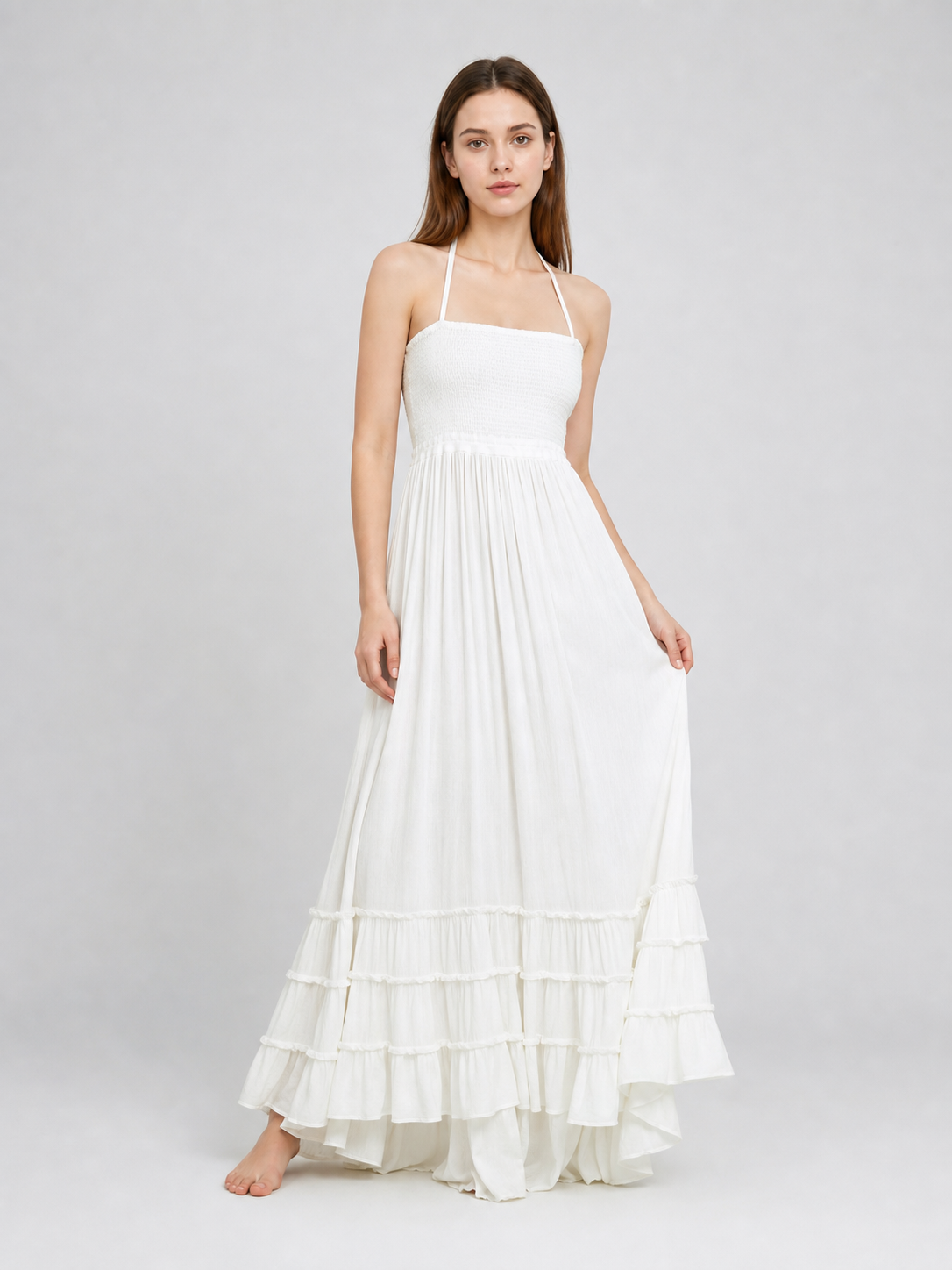 White Boho Maxi Dress with Open Back