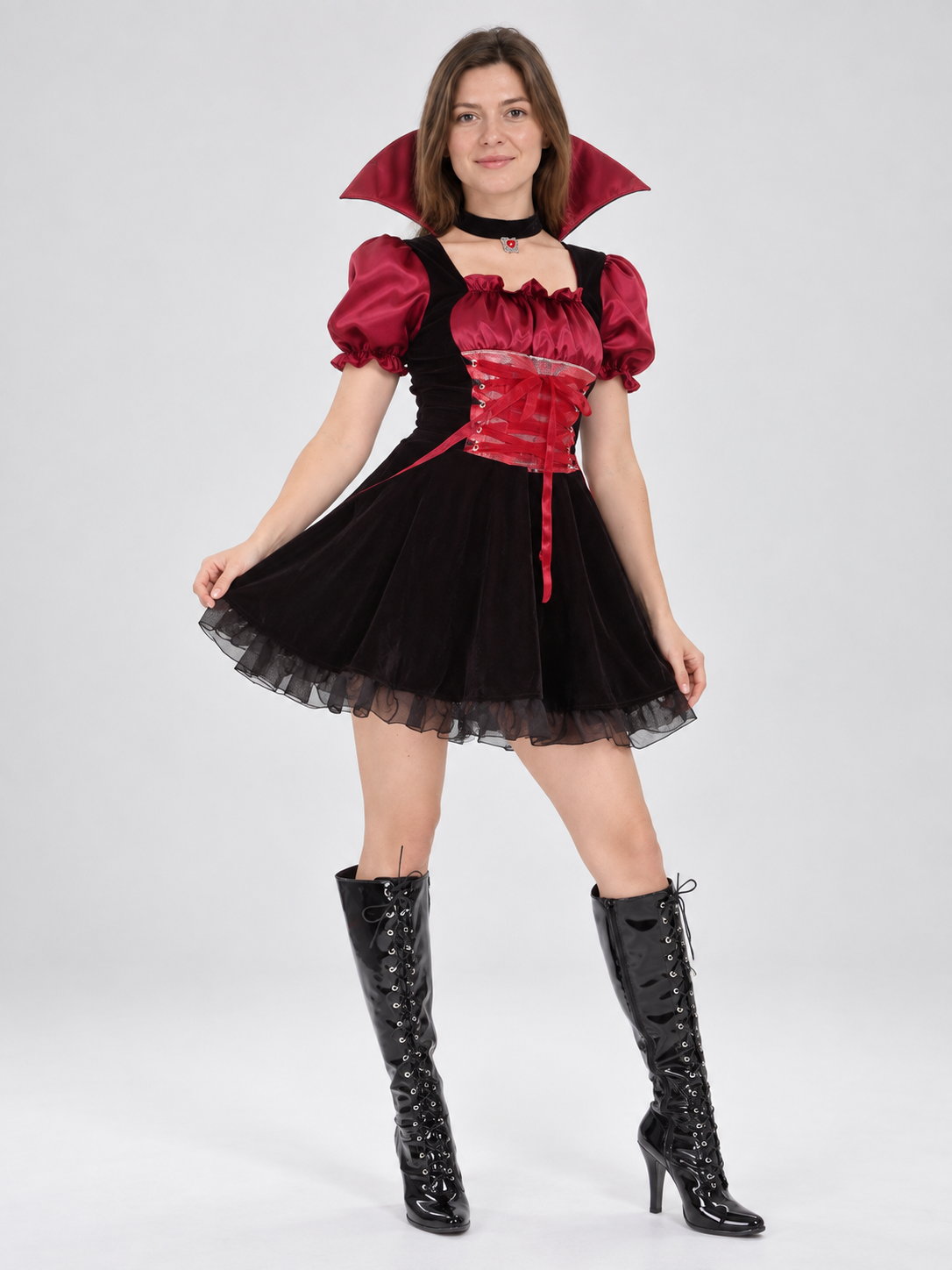 Vampire Costume: Dress, Fangs, Bag, Jewelry