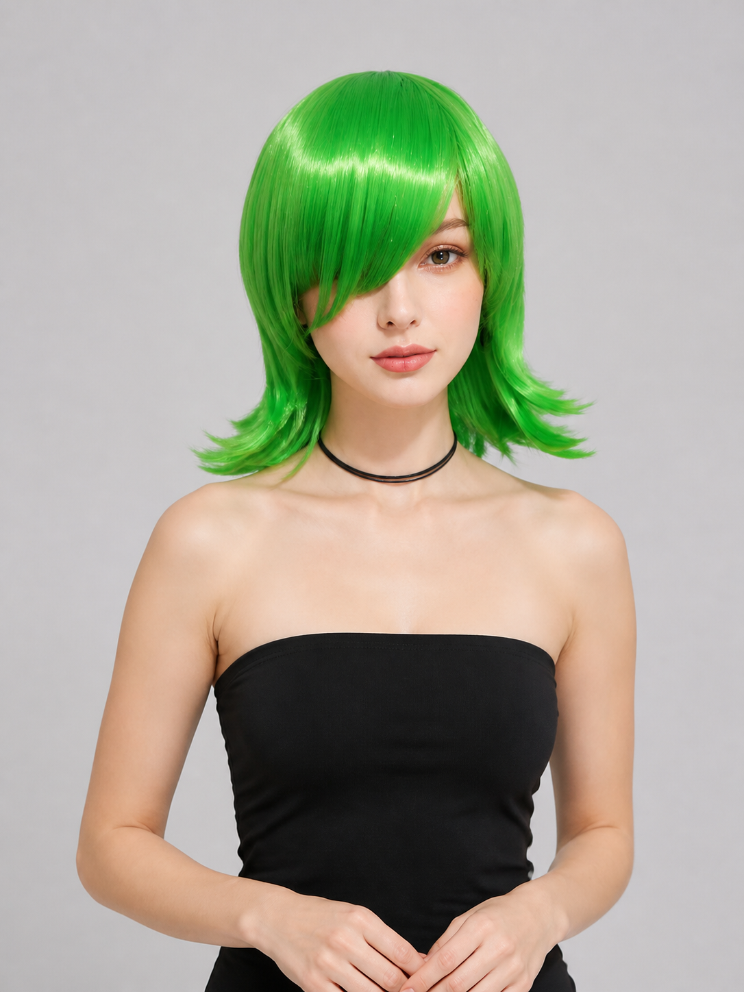Bright Green Inside Out 2 Carnival Wig with Side-Swept Bangs Costume Wigs detail