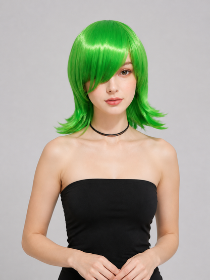 Bright Green Inside Out 2 Carnival Wig with Side-Swept Bangs Costume Wigs detail