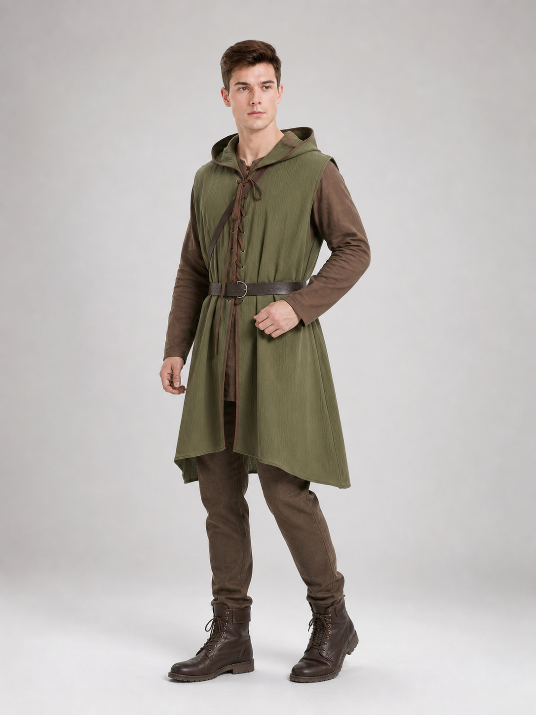 Medieval Cotton-Linen Hooded Tunic