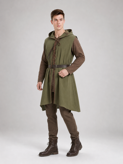 Medieval Cotton-Linen Hooded Tunic