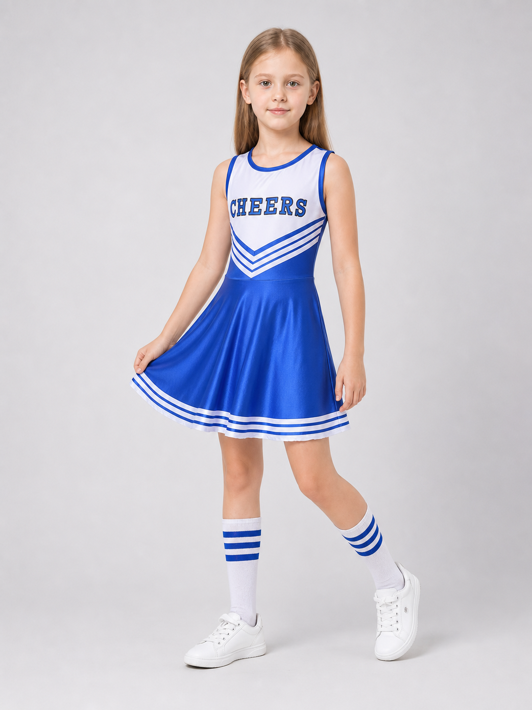 Cheerleading Costume with Pom-Poms and Knee-High Socks