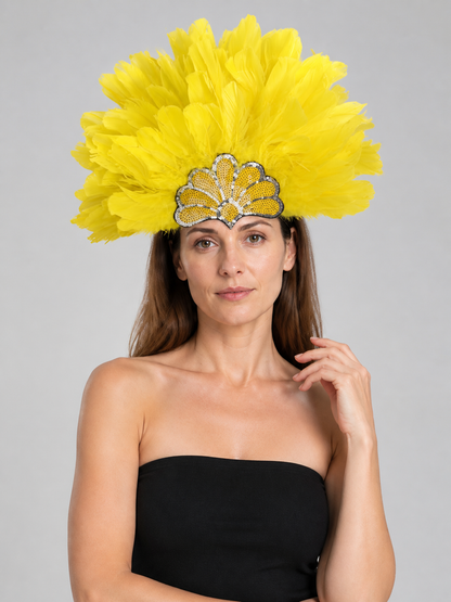 Yellow Carnival Headpiece with Gold Fan Costume Headwear detail