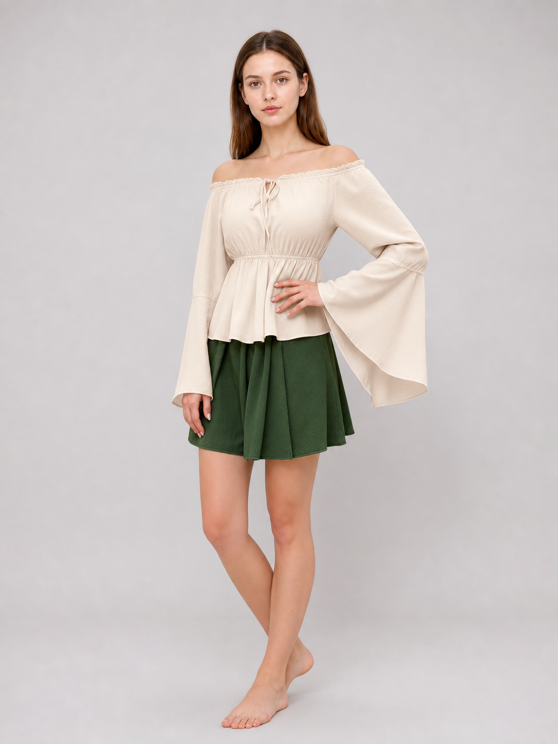 Off-the-Shoulder Blouse with Flared Sleeves