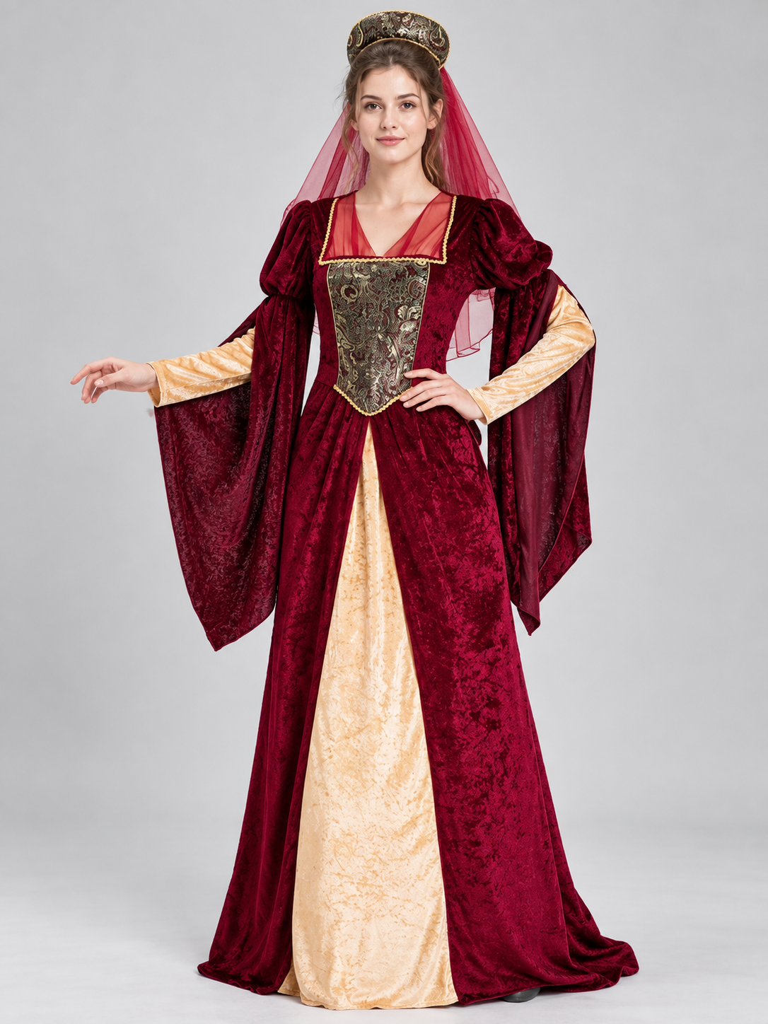 Medieval Costume with Long Dress and Headpiece