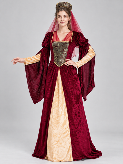 Medieval Costume with Long Dress and Headpiece