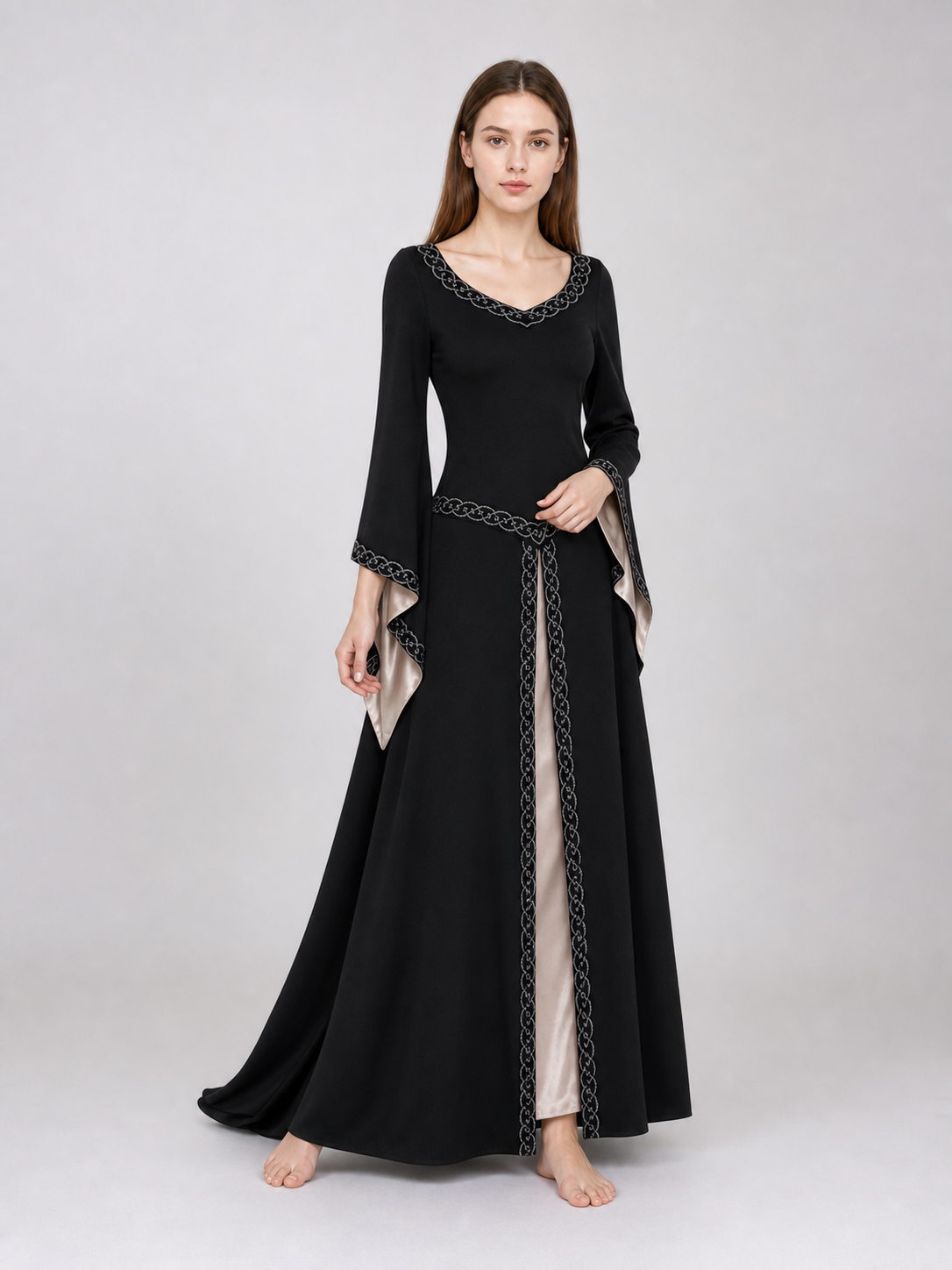 Long Black Dress with Celtic Trim