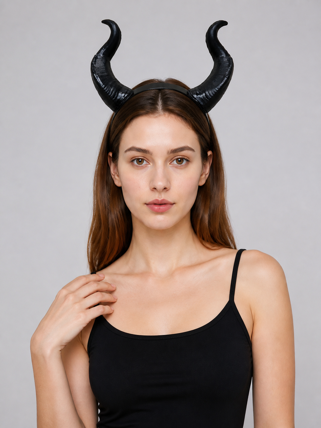 Halloween Carnival Headband with Black Demon Horns Costume Headwear detail
