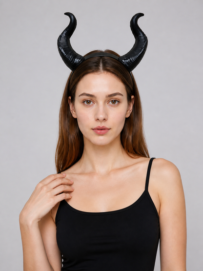 Halloween Carnival Headband with Black Demon Horns Costume Headwear detail