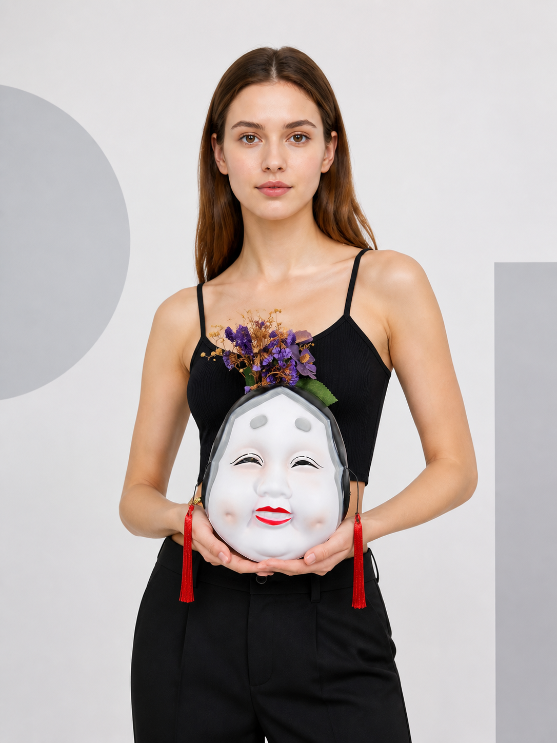 White Carnival Mask with Red Tassels for Halloween