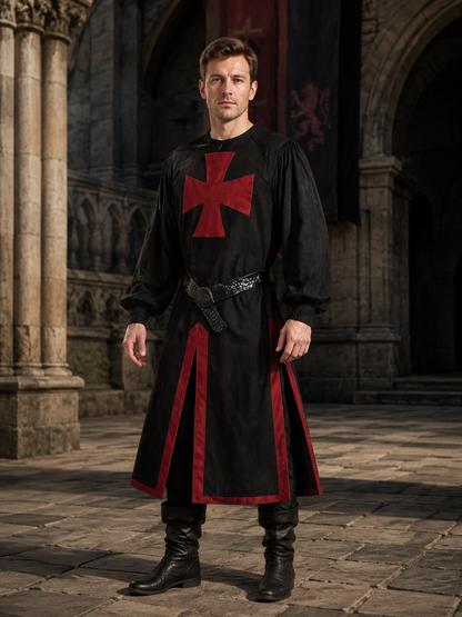 Medieval Long Robe with Red Cross for Cosplay Costumes detail