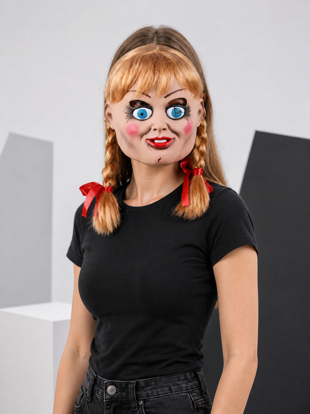 Halloween Carnival Doll Mask with Gold-Colored Braids Costume Masks detail