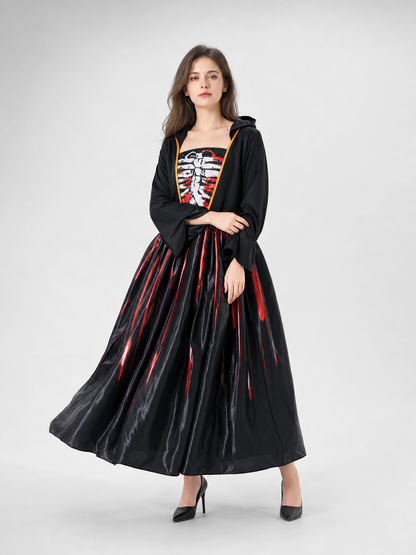 Gothic Hooded Skeleton Costume Dress