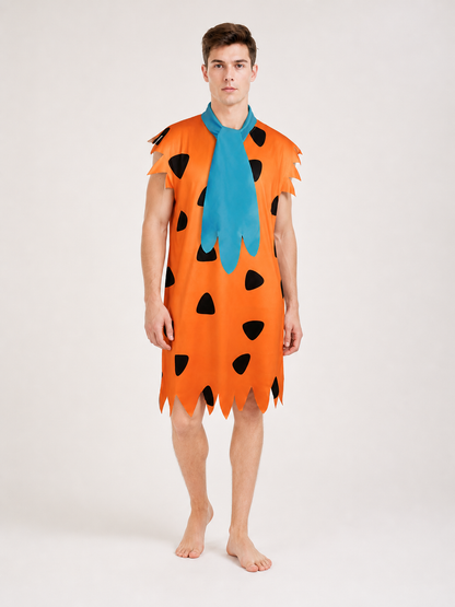 Orange Dress with Black Spots and Blue Accessory on-model front view 2